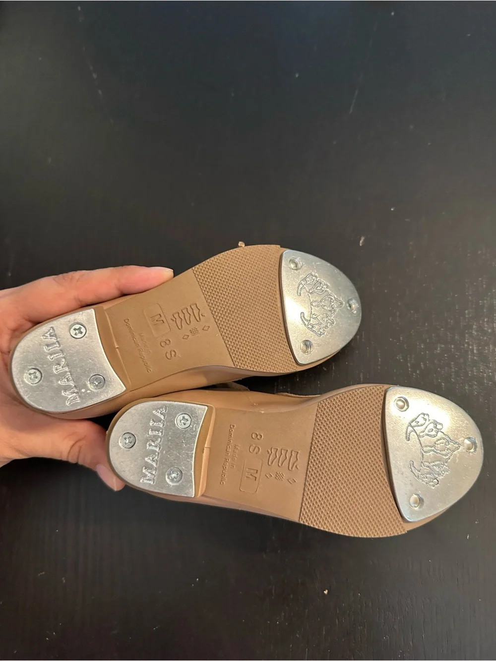 Girls Tan Tap Shoes with Ribbon Strap